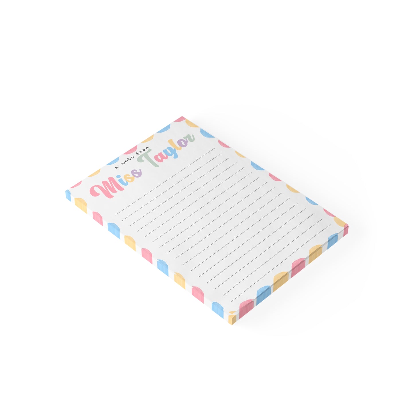 Rainbow Scallop Teacher Notepad – Personalized 4x6 Post-it® Pad