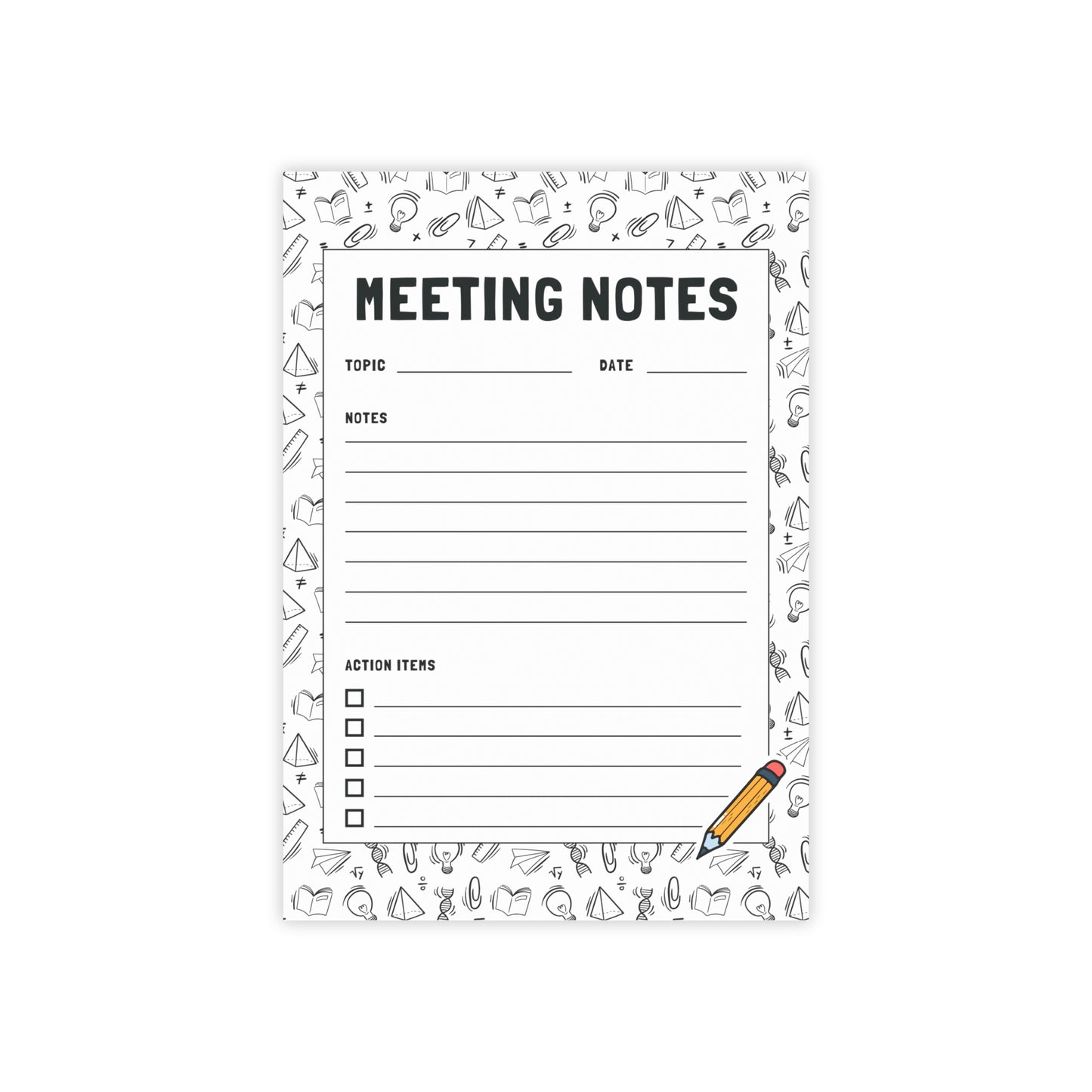 Meeting Notes Notepad – 4x6 Sticky Pad for Teachers | Staff Meeting Tracker with Action Item Checklist