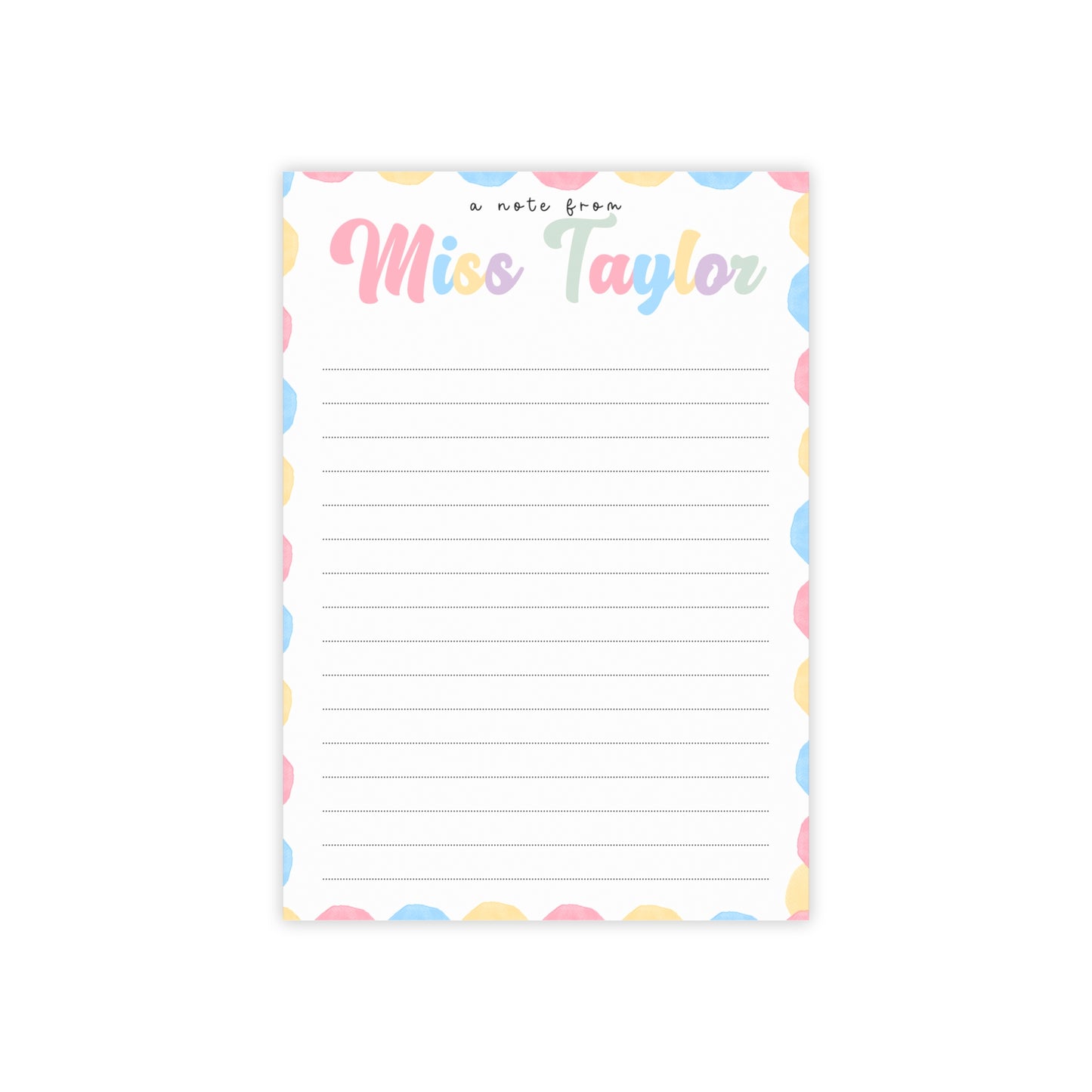 Rainbow Scallop Teacher Notepad – Personalized 4x6 Post-it® Pad