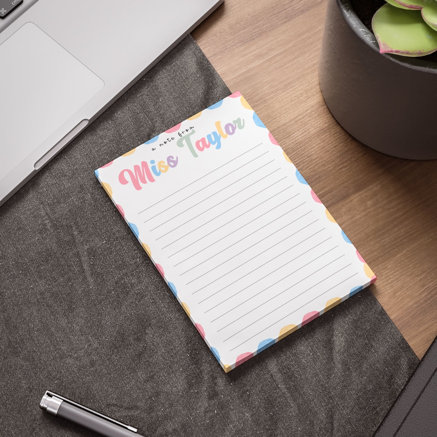 Rainbow Scallop Teacher Notepad – Personalized 4x6 Post-it® Pad