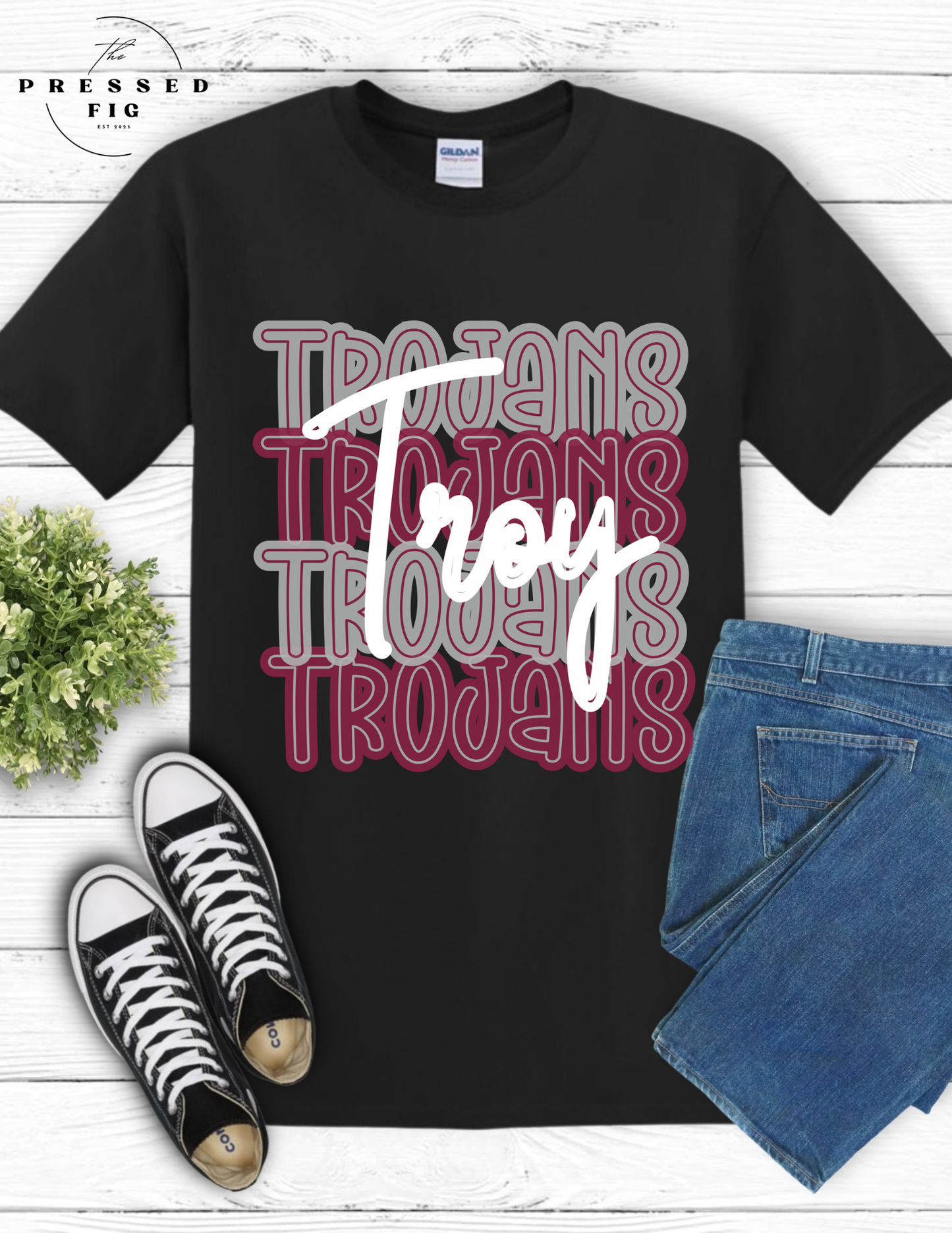 Troy Trojans Stacked Tee