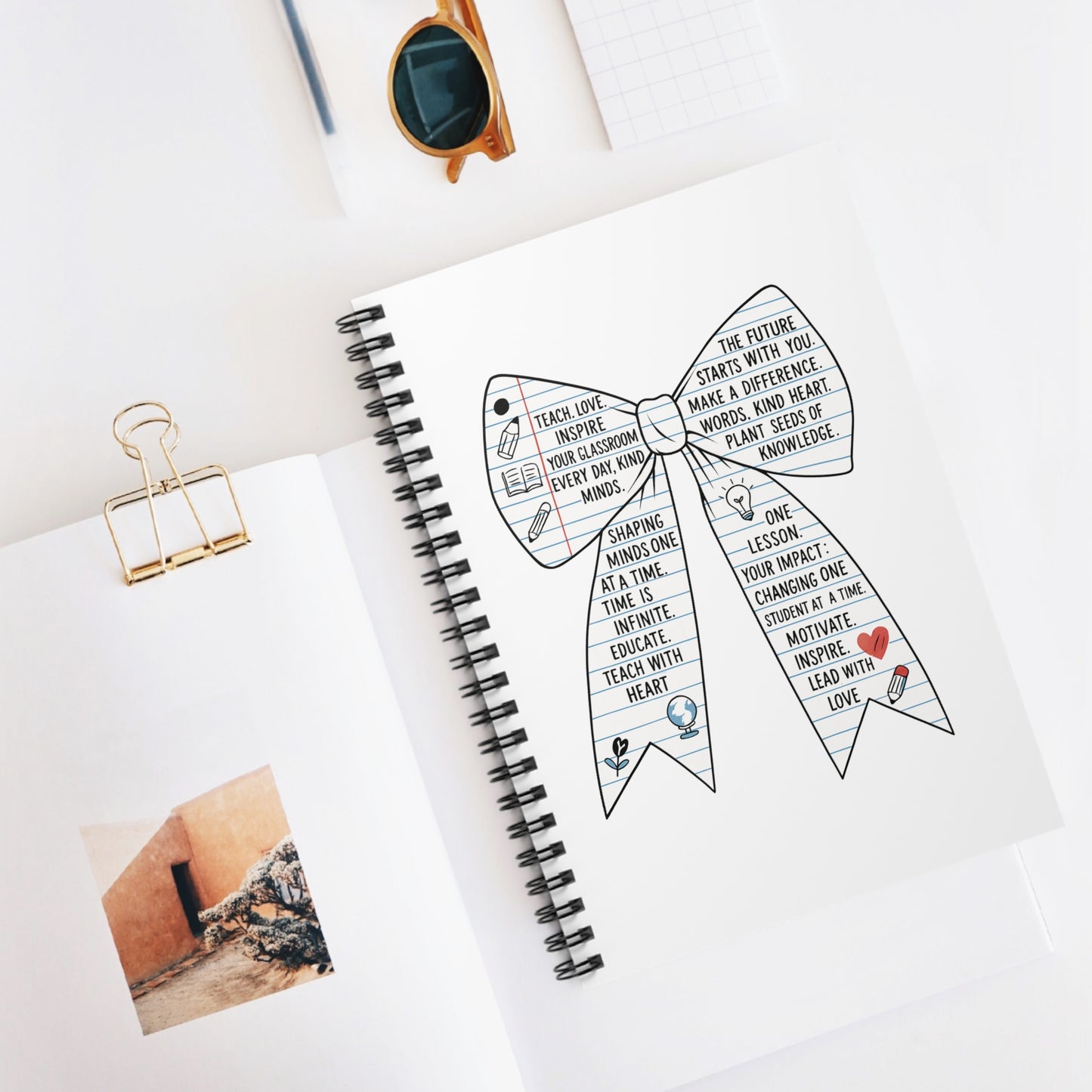 “Teacher Affirmation Bow” Spiral Notebook – All-White Cover