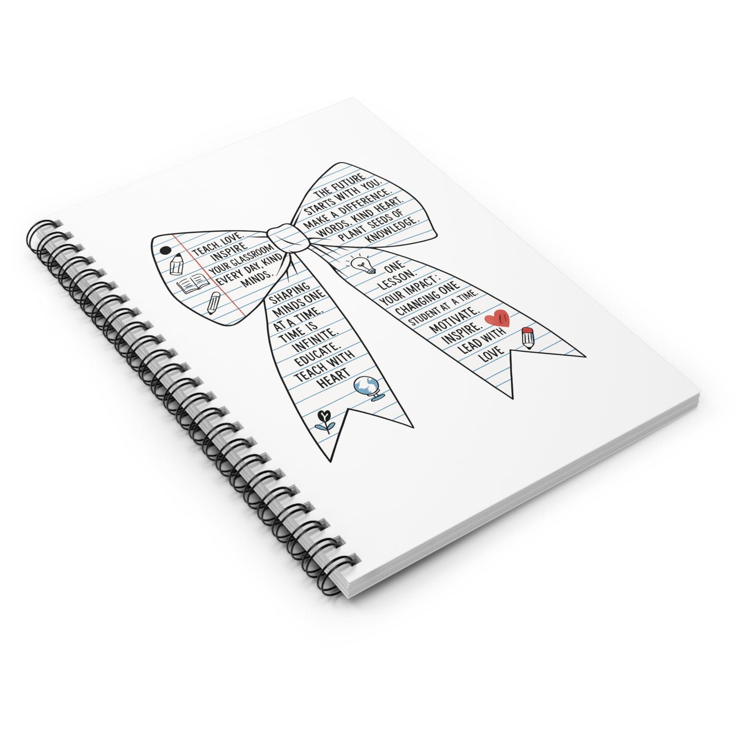 “Teacher Affirmation Bow” Spiral Notebook – All-White Cover