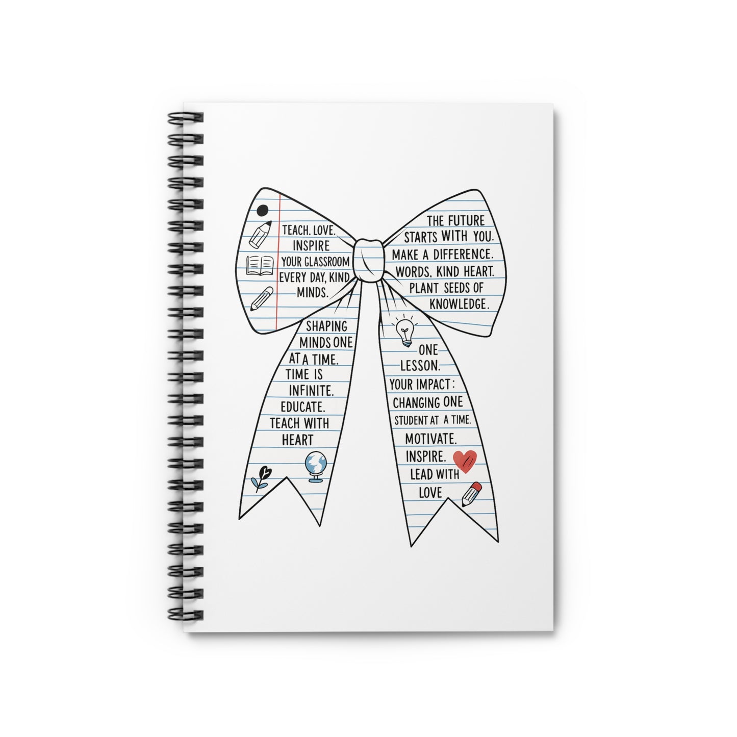 “Teacher Affirmation Bow” Spiral Notebook – All-White Cover