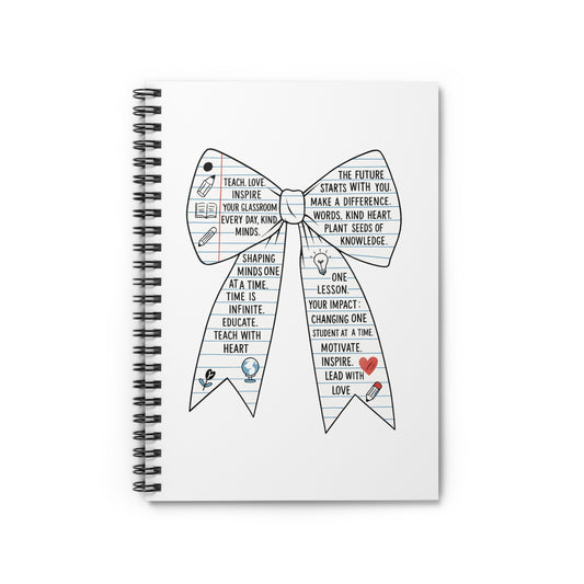 “Teacher Affirmation Bow” Spiral Notebook – All-White Cover