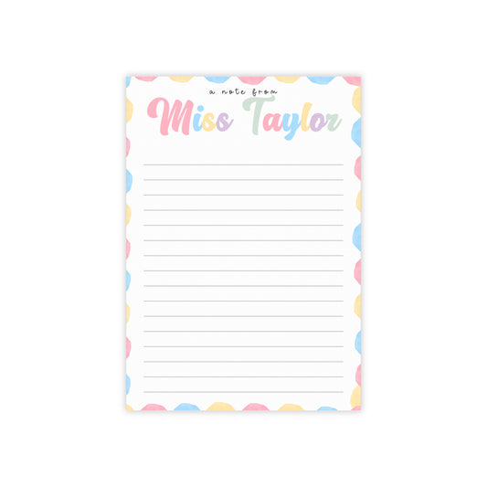 Rainbow Scallop Teacher Notepad – Personalized 4x6 Post-it® Pad