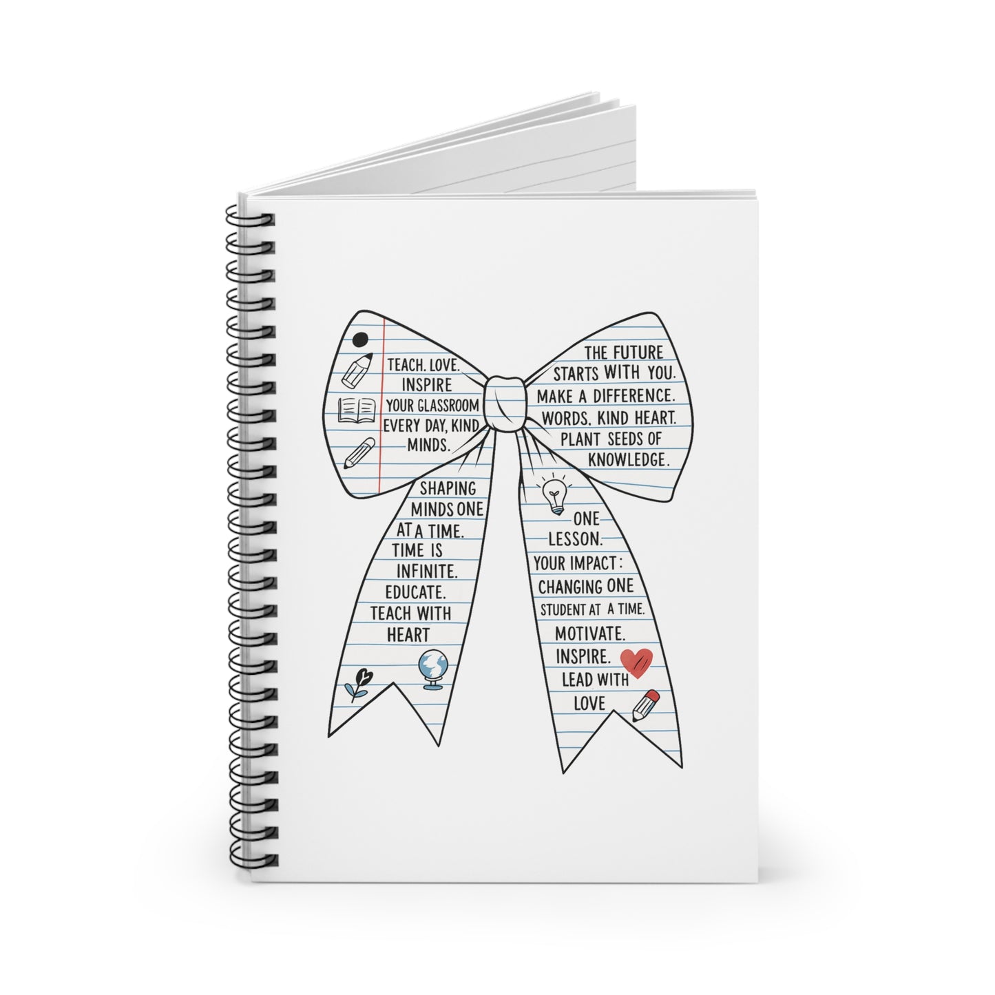 “Teacher Affirmation Bow” Spiral Notebook – All-White Cover
