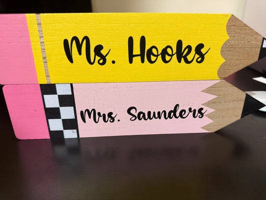 Custom Teacher Pencil Nameplate – Personalized Desk Sign