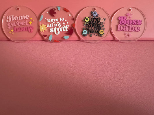 Acrylic Keychain Charms – Bold, Sweet & Sassy Vibes